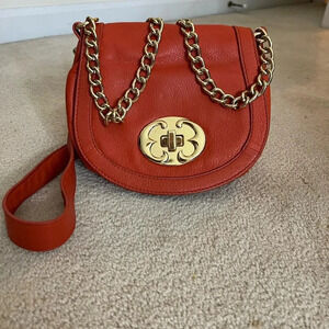 Emma Fox Leather Crossbody Gold Chain Toggle Purse Bag  Red